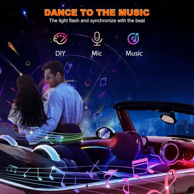 Alt view image 5 of 7 - Interior Car LED Strip Lights, Acrylic LED Lights for Car with Dynamic Dreamcolor Chasing, Ambient Lighting Kits Music Sync Wireless APP and RF Remote Control (10 in 1)