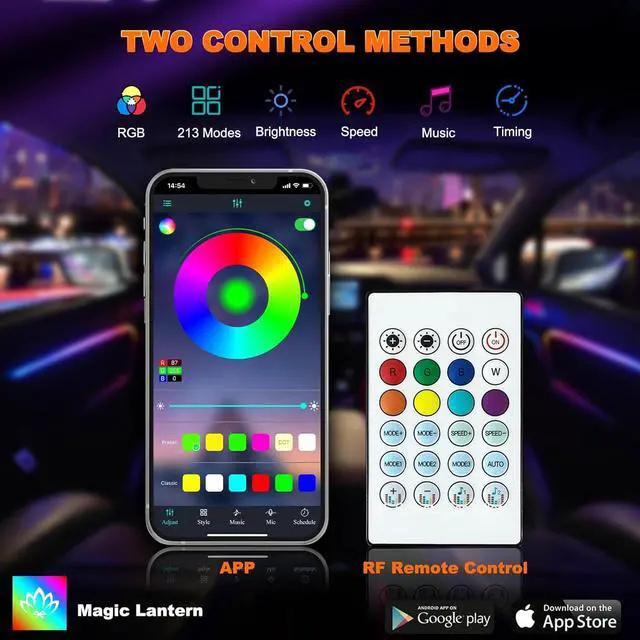 Alt view image 7 of 7 - Interior Car LED Strip Lights, Acrylic LED Lights for Car with Dynamic Dreamcolor Chasing, Ambient Lighting Kits Music Sync Wireless APP and RF Remote Control (10 in 1)