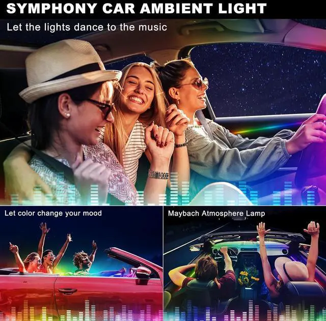 Alt view image 7 of 7 - Dreamcolor Acrylic Interior Car LED Strip Light with Wireless APP, RGB 14 in 1 with 175 inches 600 LEDs Fiber Optic Car Ambient Lighting Kits, Dual Zone Sound Active Function LED Strip for Car