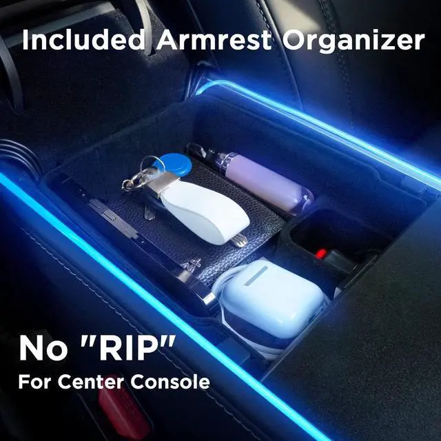 Alt view image 7 of 7 - 2016-2020 Tesla Model 3 Y Interior Car Neon Lights (Center Console+Dashboard+Seat Back+4 Foot Lights) with Matching Armrest Organizer, Tesla Ambient Lighting, APP-Controlled LED Strip Lights