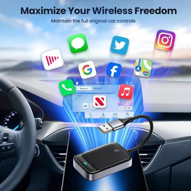 Alt view image 2 of 7 - Wireless CarPlay Adapter for iPhone, Converts Wired to Carplay Wireless Adapter, Compatible with iOS 10+ and Cars from 2016, Mini Size, Plug and Play, Stable Control