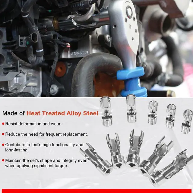 Alt view image 6 of 7 - 12030 Flare Nut Socket Set Fit 3/8" Metric Square Drive, 10-19mm, 10 pc, Diesel Injector Fuel Line Socket Wrench Set for Use in Narrow Areas