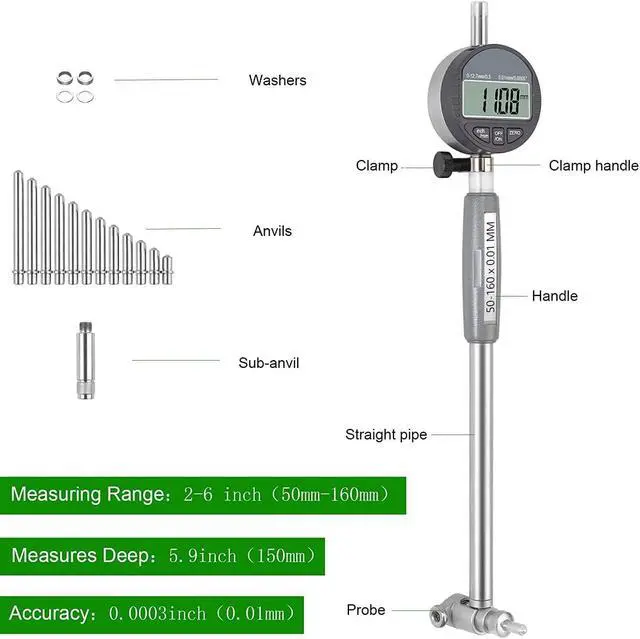 Alt view image 6 of 7 - Dial Indicator Bore Gauges (2"-6"/0.0005"), Engine Cylinder Measurement with Carbide anvils