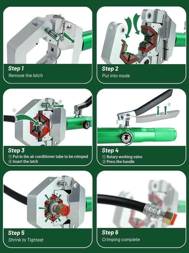 Alt view image 4 of 6 - Hydraulic AC Hose Crimper Manual A/C Hose Crimper Kit Air Conditioning Repaire Handheld Hydraulic Hose Crimping Tool for BH Air Conditioner Hose & Beadlock A/C Fittings