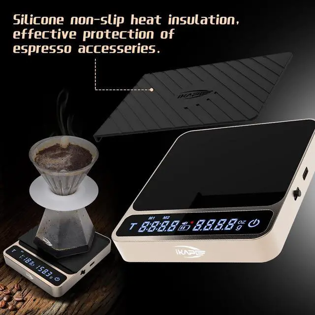 Alt view image 5 of 7 - Digital Coffee Scale, Premium Aluminium Espresso Scales with Timer, 2kg/0.1g High Precision Rechargeable Drip Espresso Scale with Tare Function, LED Display(Gold)