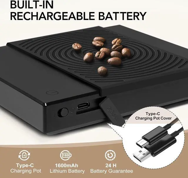 Alt view image 5 of 7 - Coffee Scale Basic 2.0 with Timer,Black Mirror Espresso Scale with Flow Rate Function, 2000g/0.1g High Accuracy, Digital Coffee Scale for Pour Over Drip Coffee, Black