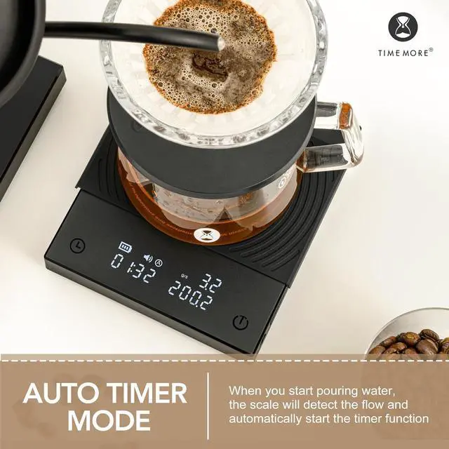 Alt view image 6 of 7 - Coffee Scale Basic 2.0 with Timer,Black Mirror Espresso Scale with Flow Rate Function, 2000g/0.1g High Accuracy, Digital Coffee Scale for Pour Over Drip Coffee, Black