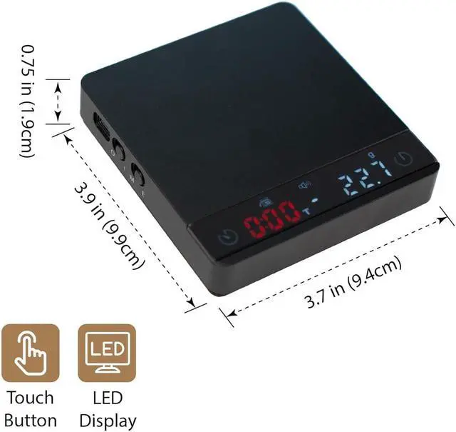 Alt view image 2 of 6 - Coffee Scale with Timer, Espresso Scale with Auto Tare, Aluminum Body, Touch Sensor and Silicone Cover (Black)