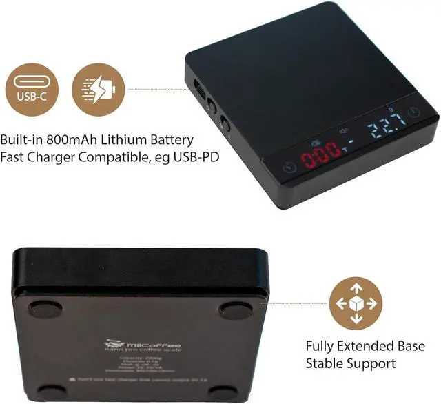 Alt view image 3 of 6 - Coffee Scale with Timer, Espresso Scale with Auto Tare, Aluminum Body, Touch Sensor and Silicone Cover (Black)
