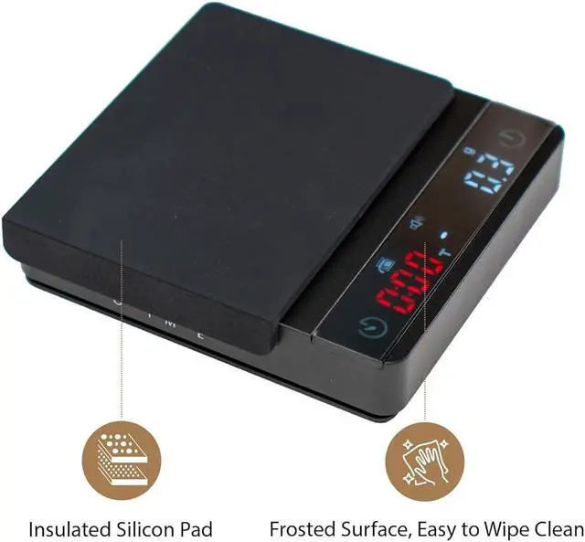 Alt view image 6 of 6 - Coffee Scale with Timer, Espresso Scale with Auto Tare, Aluminum Body, Touch Sensor and Silicone Cover (Black)