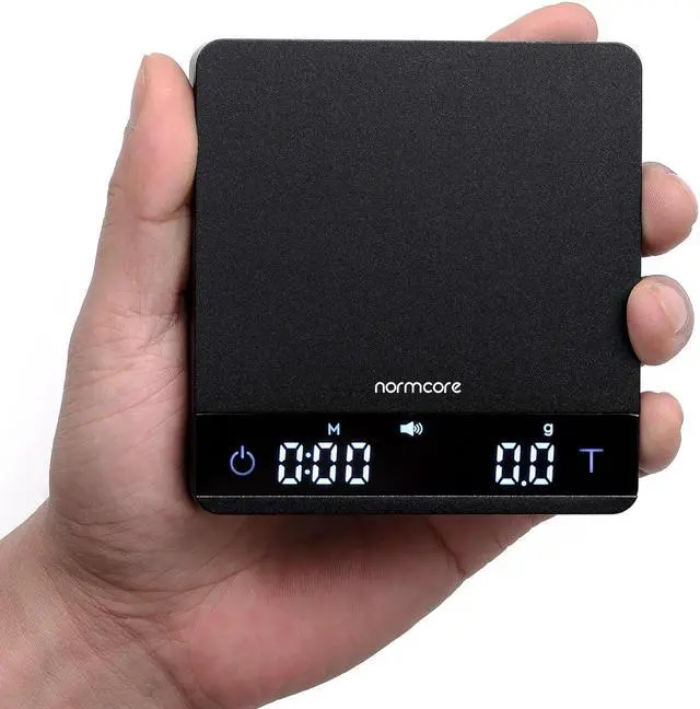 Alt view image 3 of 7 - Pocket Coffee Scale, Espresso Scale with Timer, Pour Over Drip Coffee Scale, 2000g/0.1g Barista Scale, Anodized Aluminum Body with Back-Lit LCD Display, American Walnut Wood Cover