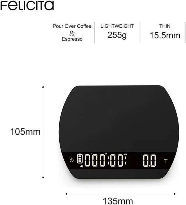 Alt view image 3 of 7 - ARC Coffee Scale, Electronic Espresso Scale and Pour-Over Coffee Scale with Timer, 0.1g Accurate, Water Flow Rate and Auto Timing Functions with 5 Working Modes