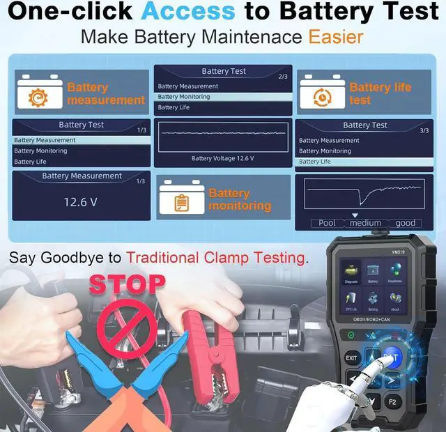 Alt view image 3 of 7 - OBD2 Scanner with Battery Tester - Diagnostic Tool for Cars, Check Engine Light & Emissions Readiness, Real-Time Date, Plug & Play, Multilingual, Support All Vehices