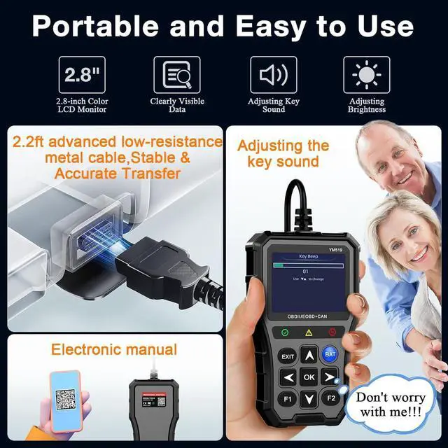 Alt view image 5 of 7 - OBD2 Scanner with Battery Tester - Diagnostic Tool for Cars, Check Engine Light & Emissions Readiness, Real-Time Date, Plug & Play, Multilingual, Support All Vehices