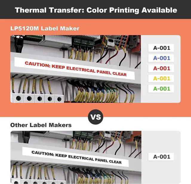Alt view image 6 of 7 - LP5120M Label Maker Machine Bundle (4 Tapes Included) with Keyboard & AC Adapter, Waterproof Thermal Transfer Label Printer with Ik+ Icons for Garage, Home, Office Organization