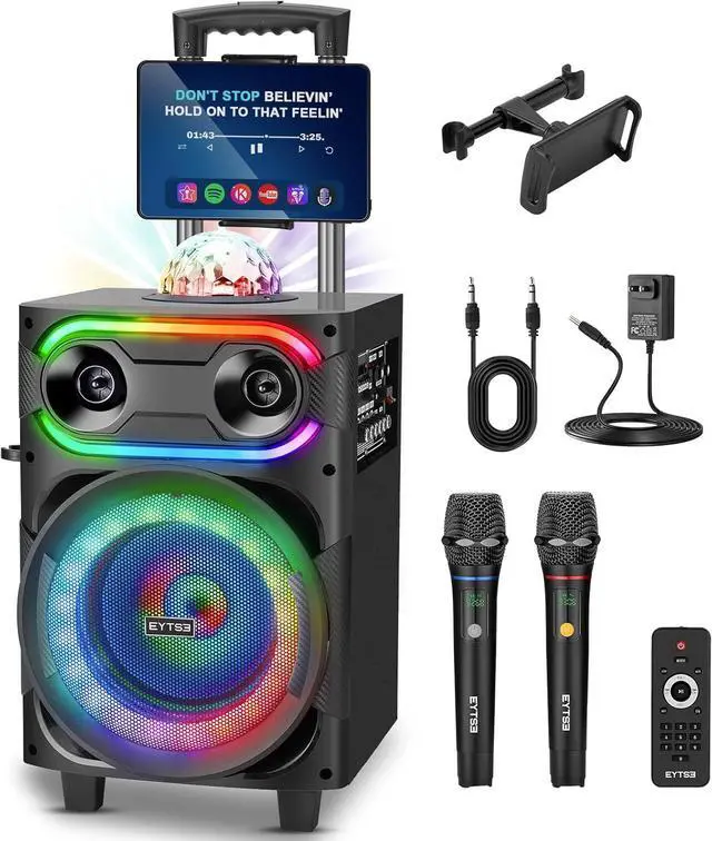 Main image of Karaoke Machine for Adults, Portable Singing Karaoke Speaker with 2 Wireless Microphones Large Loud Speaker Karaoke Machine with Disco Light & Wheels LED Light with TWS/REC/USB/TF/AUX for Party