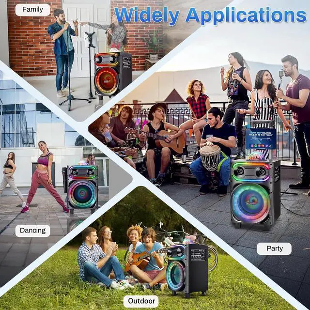 Alt view image 7 of 7 - Karaoke Machine for Adults, Portable Singing Karaoke Speaker with 2 Wireless Microphones Large Loud Speaker Karaoke Machine with Disco Light & Wheels LED Light with TWS/REC/USB/TF/AUX for Party