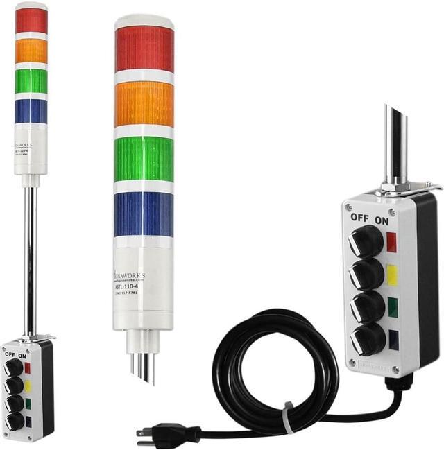 Main image of 4 Stack Super Bright LED Andon Tower Light, Off-Steady, Red/Amber/Green/Blue, 8 ft Industrial Power Cord, Plug & Play Ready, 3 Prong Plug Meets OHSA Standard * Made in USA *