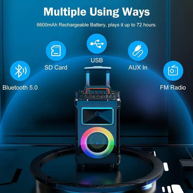 Alt view image 3 of 7 - Karaoke Machine, 10" Woofer Big Bluetooth Karaoke Speaker, Portable Microphone Speaker with 2 Wireless Mics, Party Lights, Supports Vocal Cut, TWS/Bluetooth/REC/USB/TF/AUX