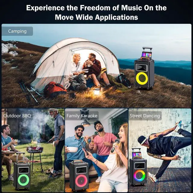 Alt view image 6 of 7 - Karaoke Machine, 10" Woofer Big Bluetooth Karaoke Speaker, Portable Microphone Speaker with 2 Wireless Mics, Party Lights, Supports Vocal Cut, TWS/Bluetooth/REC/USB/TF/AUX