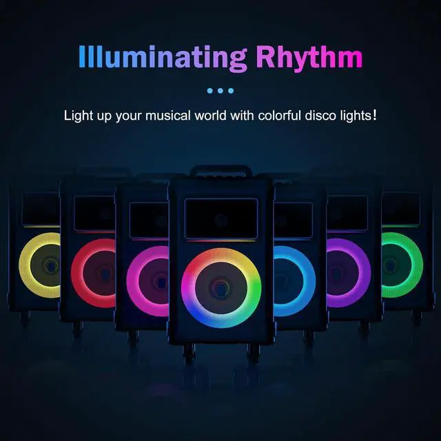 Alt view image 4 of 7 - Karaoke Machine, 10" Woofer Big Bluetooth Karaoke Speaker, Portable Microphone Speaker with 2 Wireless Mics, Party Lights, Supports Vocal Cut, TWS/Bluetooth/REC/USB/TF/AUX