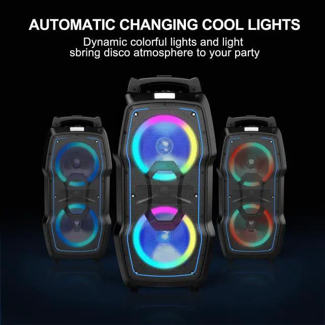 Alt view image 3 of 7 - Karaoke Machine, Wireless Bluetooth PA System for Adults & Kids with Dual 8'' Subwoofers, 2 UHF Wireless Mics, Colorful LED Lights, Ideal for Home Karaoke, Party, Stage Performance (VS-0808)
