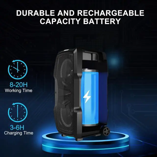 Alt view image 5 of 7 - Karaoke Machine, Wireless Bluetooth PA System for Adults & Kids with Dual 8'' Subwoofers, 2 UHF Wireless Mics, Colorful LED Lights, Ideal for Home Karaoke, Party, Stage Performance (VS-0808)