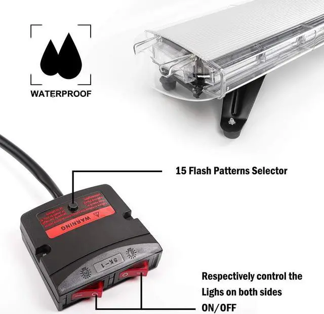 Alt view image 5 of 6 - 88 Amber White LED Extreme Bright Intensity Construction Emergency Warning Beacon Strobe Light Bar Rooftop Low Profile Law Enforcement Hazard Flashing for Tow Work Truck Vehicle Universal