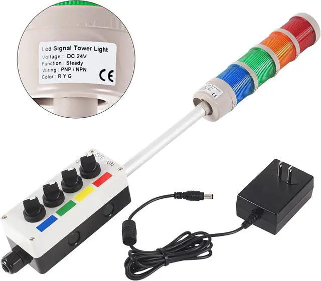 Alt view image 2 of 7 - 4 Stack Super Bright LED Andon Tower Lights with Buzzer, Off-ON or Flash, 6 ft Industrial Adapter, Plug Play Ready