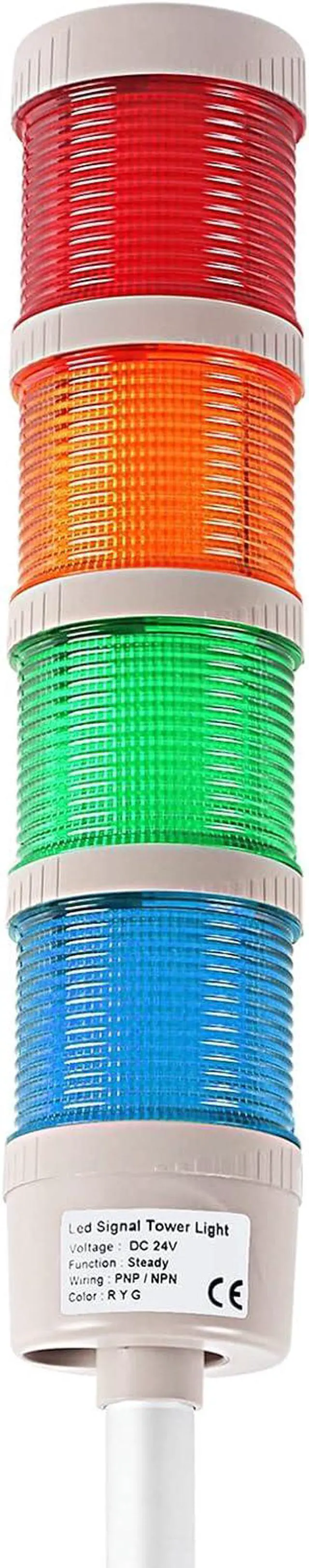 Alt view image 3 of 7 - 4 Stack Super Bright LED Andon Tower Lights with Buzzer, Off-ON or Flash, 6 ft Industrial Adapter, Plug Play Ready