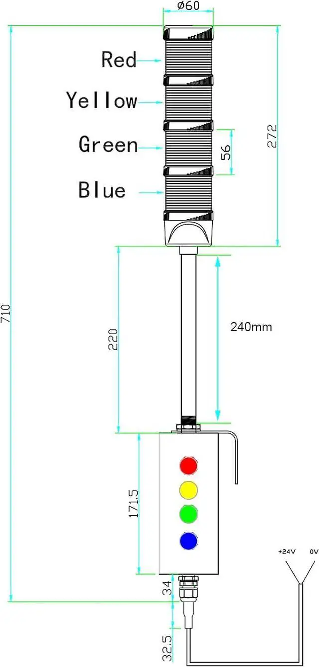 Alt view image 5 of 7 - 4 Stack Super Bright LED Andon Tower Lights with Buzzer, Off-ON or Flash, 6 ft Industrial Adapter, Plug Play Ready
