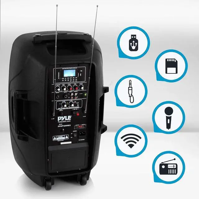 Alt view image 2 of 7 - PPHP1299WU.5 Karaoke Portable PA Speaker System - 1000W Active Powered Wireless Bluetooth Compatible Outdoor Speaker W/Rechargeable Battery, Wheels, USB MP3 RCA, 2 UHF Microphone, Remote, Black