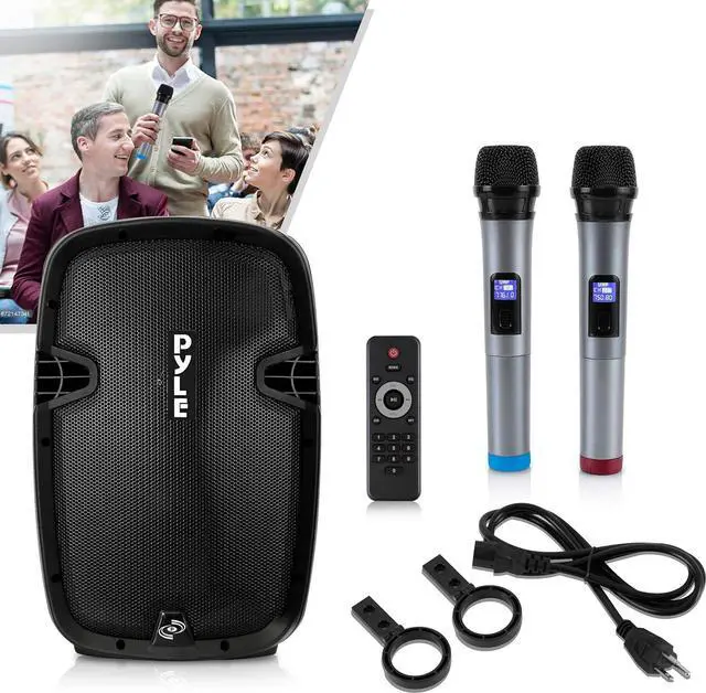 Alt view image 6 of 7 - PPHP1299WU.5 Karaoke Portable PA Speaker System - 1000W Active Powered Wireless Bluetooth Compatible Outdoor Speaker W/Rechargeable Battery, Wheels, USB MP3 RCA, 2 UHF Microphone, Remote, Black