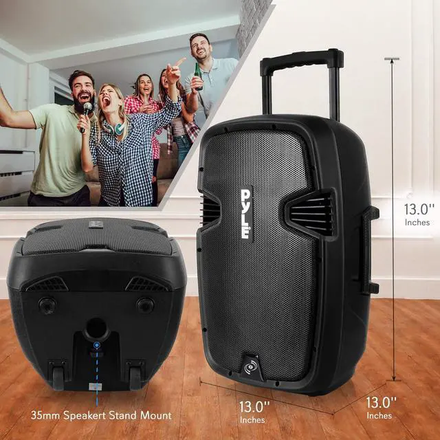 Alt view image 3 of 7 - PPHP1299WU.5 Karaoke Portable PA Speaker System - 1000W Active Powered Wireless Bluetooth Compatible Outdoor Speaker W/Rechargeable Battery, Wheels, USB MP3 RCA, 2 UHF Microphone, Remote, Black