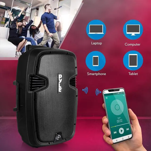 Alt view image 4 of 7 - PPHP1299WU.5 Karaoke Portable PA Speaker System - 1000W Active Powered Wireless Bluetooth Compatible Outdoor Speaker W/Rechargeable Battery, Wheels, USB MP3 RCA, 2 UHF Microphone, Remote, Black