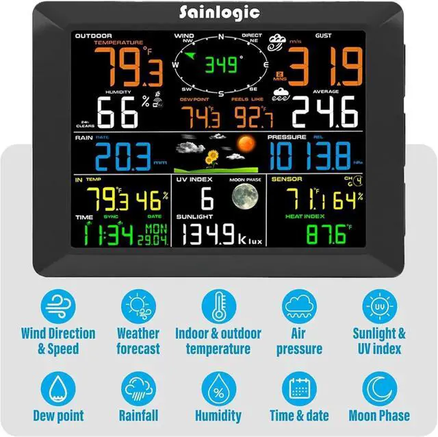 Alt view image 5 of 6 - 8.3 Inch Color Display WLAN Weather Stations Wireless Indoor Outdoor with 7-in-1 Rain Gauge and Wind Speed Sensor, Internet Wireless Weather Station Remote Monitoring System