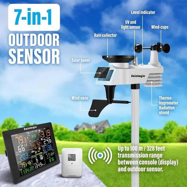 Alt view image 4 of 6 - 8.3 Inch Color Display WLAN Weather Stations Wireless Indoor Outdoor with 7-in-1 Rain Gauge and Wind Speed Sensor, Internet Wireless Weather Station Remote Monitoring System