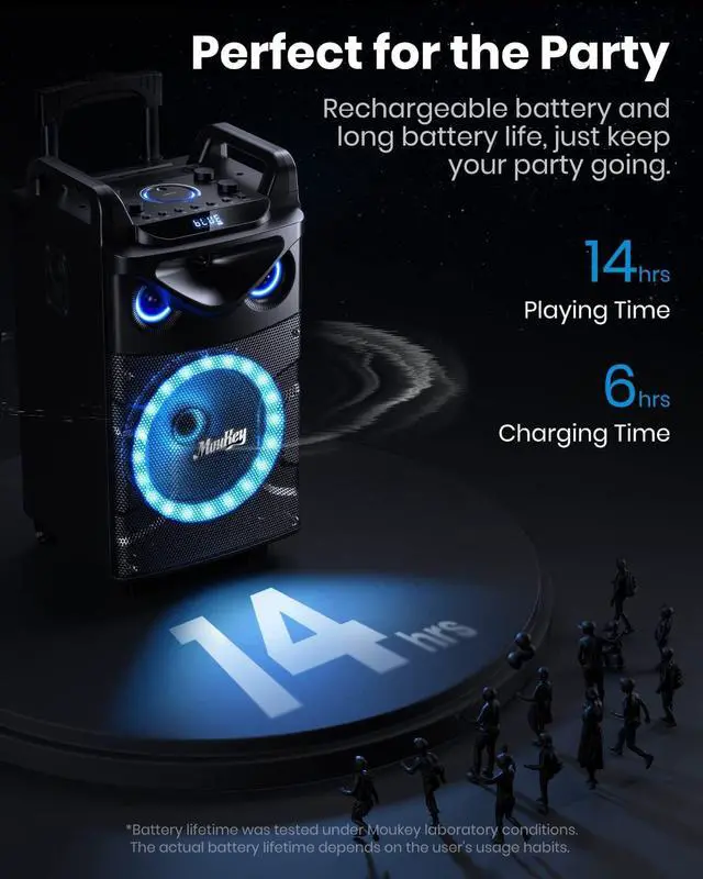 Alt view image 5 of 7 - Karaoke Machine, 10" Woofer Portable PA System, Bluetooth Speaker with 2 Wireless Microphones, Lyrics Display Tablet Holder, Party Lights & Echo/Treble/Bass Adjustment Support REC/AUX/USB/TF