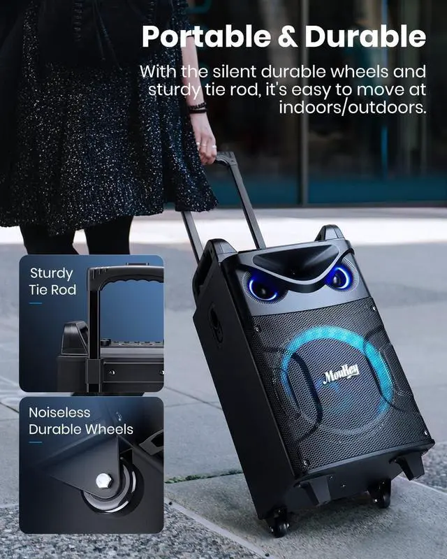 Alt view image 6 of 7 - Karaoke Machine, 10" Woofer Portable PA System, Bluetooth Speaker with 2 Wireless Microphones, Lyrics Display Tablet Holder, Party Lights & Echo/Treble/Bass Adjustment Support REC/AUX/USB/TF