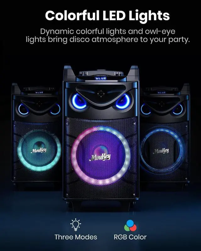 Alt view image 4 of 7 - Karaoke Machine, 10" Woofer Portable PA System, Bluetooth Speaker with 2 Wireless Microphones, Lyrics Display Tablet Holder, Party Lights & Echo/Treble/Bass Adjustment Support REC/AUX/USB/TF
