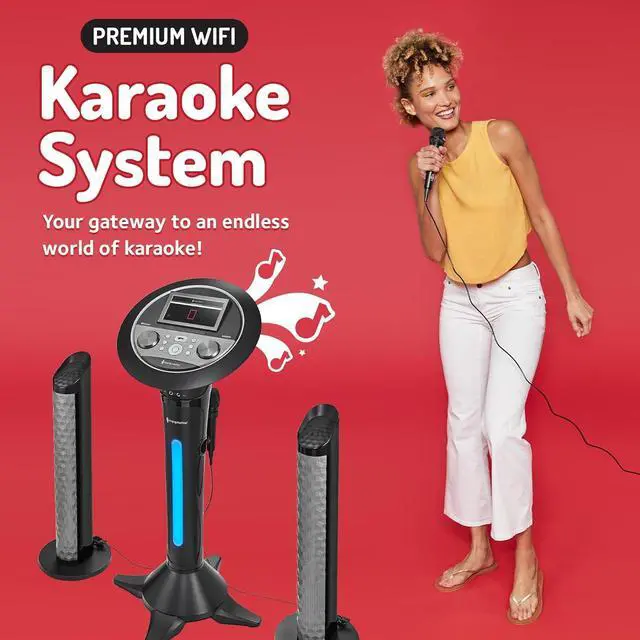 Alt view image 2 of 5 - Singing Machine Portable WiFi Karaoke Machine for Adults, Black - Karaoke Pedestal with 7Touchscreen Display, Built-In Karaoke Speaker, Bluetooth & Recorder - Karaoke System with 2 Wired Microphones