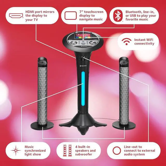 Alt view image 3 of 5 - Singing Machine Portable WiFi Karaoke Machine for Adults, Black - Karaoke Pedestal with 7Touchscreen Display, Built-In Karaoke Speaker, Bluetooth & Recorder - Karaoke System with 2 Wired Microphones