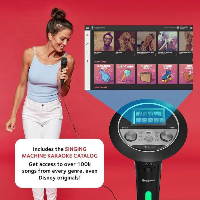 Alt view image 4 of 5 - Singing Machine Portable WiFi Karaoke Machine for Adults, Black - Karaoke Pedestal with 7Touchscreen Display, Built-In Karaoke Speaker, Bluetooth & Recorder - Karaoke System with 2 Wired Microphones
