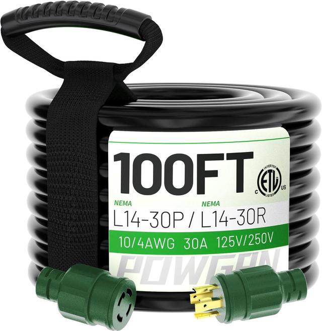 Main image of 100Feet 30 Amp Generator Extension Cord 4 Prong,Heavy Duty NEMA L14-30P/L14-30R,125/250V 7500W,Black 10 Gauge SJTW Twist Locking Generator to House Power Cords,100ft Generator Accessories
