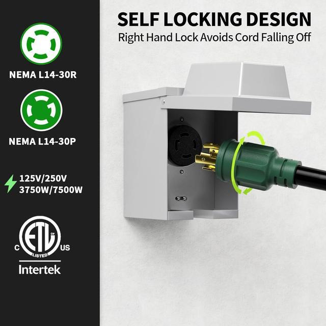 Alt view image 2 of 7 - 100Feet 30 Amp Generator Extension Cord 4 Prong,Heavy Duty NEMA L14-30P/L14-30R,125/250V 7500W,Black 10 Gauge SJTW Twist Locking Generator to House Power Cords,100ft Generator Accessories