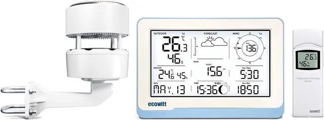 Main image of Weather Station Kit WS3802, Includes 7.5'' Large LCD Display IoT Console WS3800, WS85 Outdoor Sensor Array and WN32 Single-Channel Outdoor Thermometer & Hygrometer Sensor, 915 MHz
