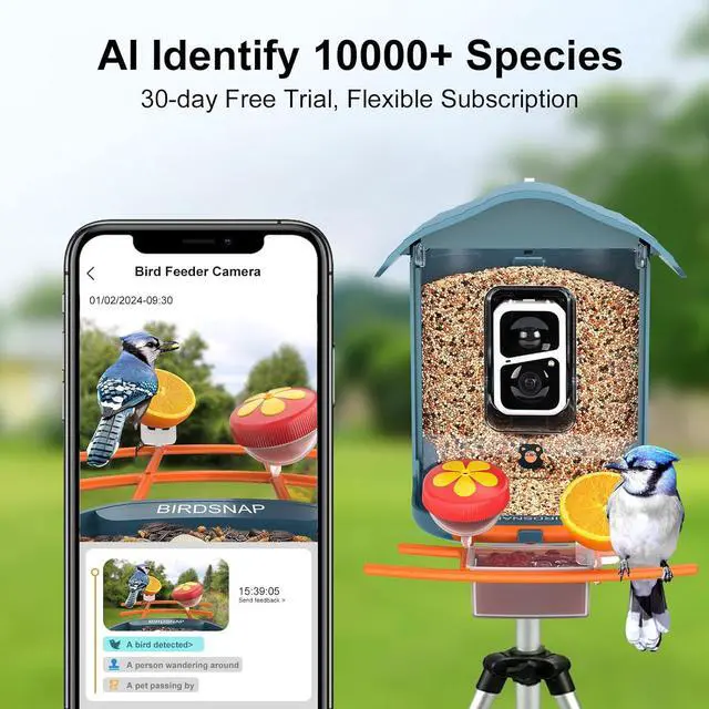 Alt view image 3 of 7 - PAV - Smart Bird Feeder with Camera, 5 DIY Add-ons & 64GB Card Record Bird Video Bird House for Outside, AI Identify Bird Auto Capture with Solar Panel, Ideal Gift for Bird Lover, Blue