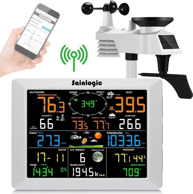 Main image of WiFi Weather Station with 8.3 inch Large Display Wireless Weather Station, Indoor Outdoor Remote Monitoring System, Rain Gauge and Temperature Wind Gauge, Wunderground(White)