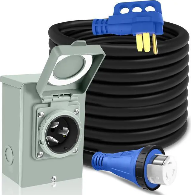 Main image of Generator Cord 50 Amp 25FT & Power Inlet Box, NEMA 14-50P/SS2-50R Twist Lock Extension Cord with NEMA SS2-50P Generator Inlet, ETL Listed, Weatherproof, Emergency Power Combo Kit