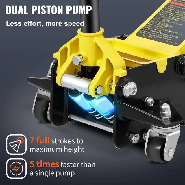 Alt view image 5 of 7 - 3 Ton Low Profile , Aluminum and Steel Racing Floor Jack with Dual Pistons Quick Lift Pump for Sport Utility Vehicle, Lifting Range 3-6/11"-19-11/16", yellow,black